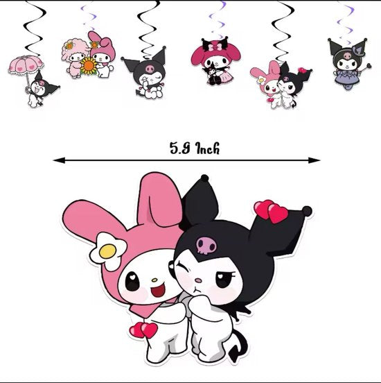 Sanrio - Kuromi verjaardag versiering - Happy Birthday Slinger - 30 Stuks - Kinderfeestje - Ballonnen - Verjaardag Decoratie - feestpakket - Hello Kitty - My Melody - Kuromi - Cinnamoroll - PomPomPurin - Pochacco - kawaii