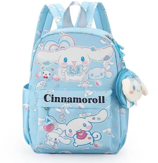Sanrio - Cinnamoroll rugzak - 33 cm - blauw - met binnenvak - Cinnamoroll bedel - Cinnamoroll portemonnee - rugtas - schooltas - kawaii - Kuromi - Hello Kitty - My Melody - PomPomPurin - Pochacco