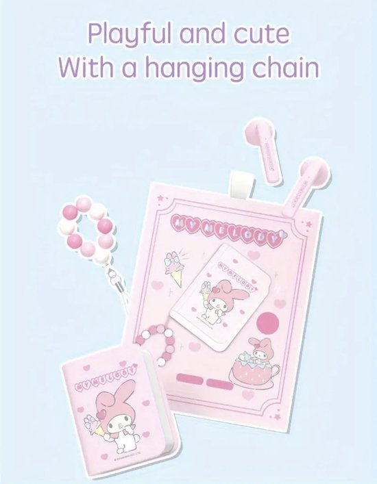 Sanrio - My Melody draadloze oordopjes - bluetooth oordopjes - in boekcover - boekvorm - met hanger - 6 uur speeltijd - Kawaii - Cinnamoroll - Hello Kitty - Kuromi - PomPomPurin - Pochacco