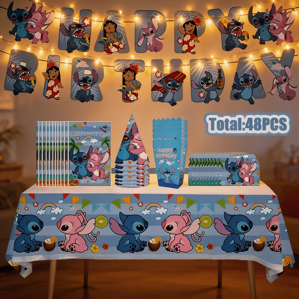 Disney Stitch Blauw 48 delig  - verjaardagsversiering