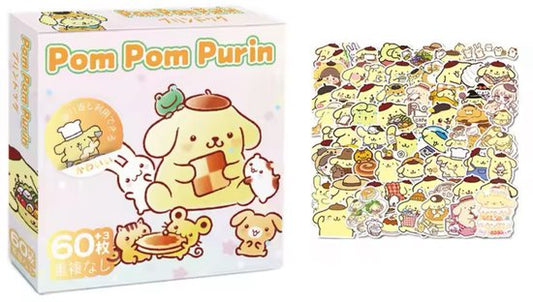 Sanrio - PomPomPurin stickermix - 60 stuks - stickers - Cinnamoroll - Hello Kitty - My Melody - Kuromi - Pochacco - Kawaii | Laptop | Ereader | Bullet Journal