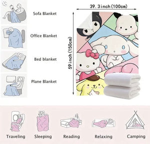 Sanrio - deken met Sanrio personages - 100x150 cm - fleece - Sanrio & Friends - Cinnamoroll - Kuromi - Hello Kitty - My Melody - PomPomPurin - Pochacco - cadeau - kawaii