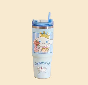 Sanrio - Cinnamoroll drinkfles met rietje - 1.2 liter - waterfles voor kinderen & volwassenen - thermosbeker RVS travel mug - motiverende drinkbus - drinkbeker voor school - Kawaii - Kuromi - Hello Kitty - My Melody - PomPomPurin - Pochacco