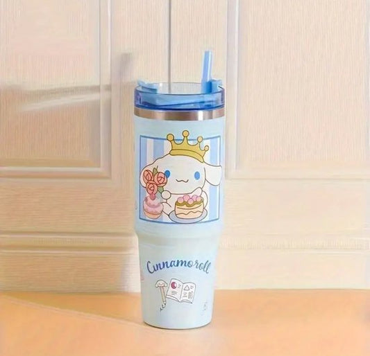 Sanrio - Cinnamoroll drinkfles met rietje - 1.2 liter - waterfles voor kinderen & volwassenen - thermosbeker RVS travel mug - motiverende drinkbus - drinkbeker voor school - Kawaii - Kuromi - Hello Kitty - My Melody - PomPomPurin - Pochacco