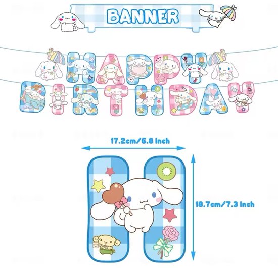 Sanrio - Cinnamoroll verjaardag versiering - Happy Birthday Slinger - 30 Stuks - Kinderfeestje - Ballonnen - Verjaardag Decoratie - feestpakket - Hello Kitty - My Melody - Kuromi - Cinnamoroll - PomPomPurin - Pochacco - kawaii