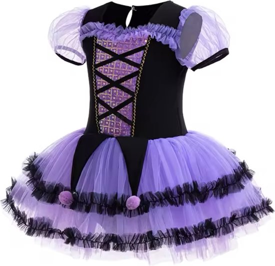 Sanrio - Kuromi jurk en haarband - Kuromi oortjes - maat 122-128 - verkleedkleding - kostuumoutfit - carnaval - My Melody - Hello Kitty - Cinnamoroll - PomPomPurin - Pochacco - Kawaii