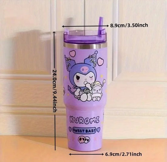 Sanrio - Cinnamoroll drinkfles met rietje - 1.2 liter - waterfles voor kinderen & volwassenen - thermosbeker RVS travel mug - motiverende drinkbus - drinkbeker voor school - Kawaii - Kuromi - Hello Kitty - My Melody - PomPomPurin - Pochacco