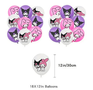 Sanrio - Kuromi & My Melody verjaardag versiering - Happy Birthday Slinger - 30 Stuks - Kinderfeestje - Ballonnen - Tafelkleed - Verjaardag Decoratie - feestpakket - Hello Kitty - My Melody - Kuromi - Cinnamoroll - PomPomPurin - Pochacco - kawaii