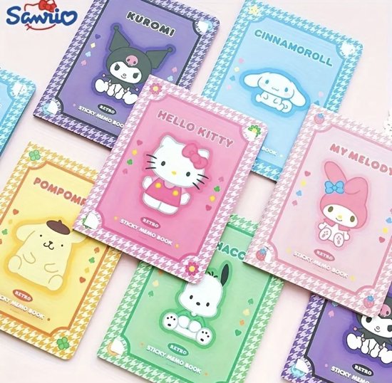 Sanrio - Hello Kitty sticky memoboek/notitieboek - Kuromi - Cinnamoroll - My Melody - PomPomPurin - Pochacco - cadeau - Kawaii