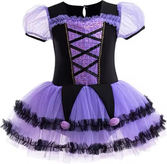 Sanrio - Kuromi jurk en haarband - Kuromi oortjes - maat 122-128 - verkleedkleding - kostuumoutfit - carnaval - My Melody - Hello Kitty - Cinnamoroll - PomPomPurin - Pochacco - Kawaii