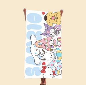 Sanrio & Friends strandlaken - 80x160cm - badlaken - handdoek - vakantie - zwemmen - cadeau - Cinnamoroll - Hello Kitty - My Melody - PomPomPurin - Pochacco - Kawaii