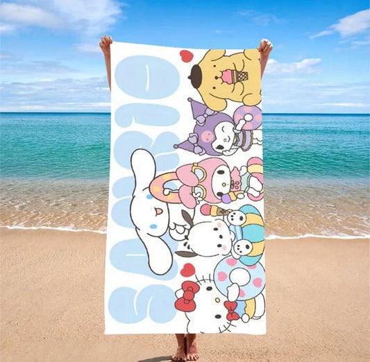 Sanrio & Friends strandlaken - 80x160cm - badlaken - handdoek - vakantie - zwemmen - cadeau - Cinnamoroll - Hello Kitty - My Melody - PomPomPurin - Pochacco - Kawaii