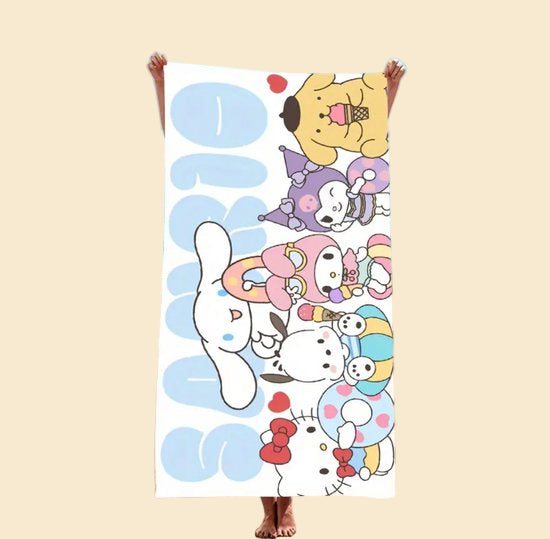 Sanrio & Friends strandlaken - 80x160cm - badlaken - handdoek - vakantie - zwemmen - cadeau - Cinnamoroll - Hello Kitty - My Melody - PomPomPurin - Pochacco - Kawaii