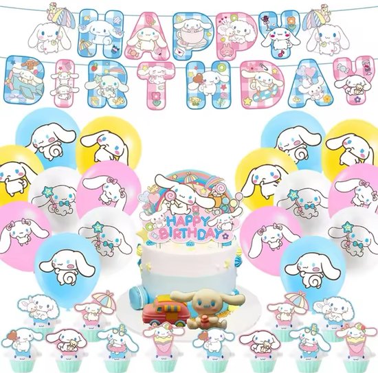 Sanrio - Cinnamoroll verjaardag versiering - Happy Birthday Slinger - 30 Stuks - Kinderfeestje - Ballonnen - Verjaardag Decoratie - feestpakket - Hello Kitty - My Melody - Kuromi - Cinnamoroll - PomPomPurin - Pochacco - kawaii