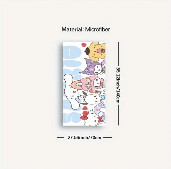 Sanrio & Friends strandlaken - 80x160cm - badlaken - handdoek - vakantie - zwemmen - cadeau - Cinnamoroll - Hello Kitty - My Melody - PomPomPurin - Pochacco - Kawaii