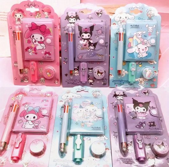 Sanrio - Kuromi schrijfset - cadeauset - geschenkset - paars - Kawaii - Cinnamoroll - Hello Kitty - My Melody - PomPomPurin - Pochacco