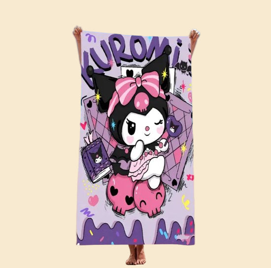 Sanrio - Kuromi strandlaken - 80x160cm - badlaken - handdoek - vakantie - zwemmen - cadeau - Cinnamoroll - Hello Kitty - My Melody - PomPomPurin - Pochacco - Kawaii
