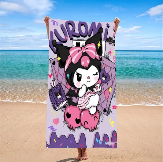 Sanrio - Kuromi strandlaken - 80x160cm - badlaken - handdoek - vakantie - zwemmen - cadeau - Cinnamoroll - Hello Kitty - My Melody - PomPomPurin - Pochacco - Kawaii