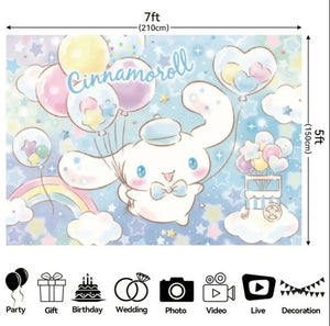Sanrio - Cinnamoroll feestposter - 210 x 150 cm - achtergronddoek - decoratie - verjaardag - verjaardag versiering - kinderfeestje - Hello Kitty - My Melody - Kuromi - Cinnamoroll - PomPomPurin - Pochacco - kawaii