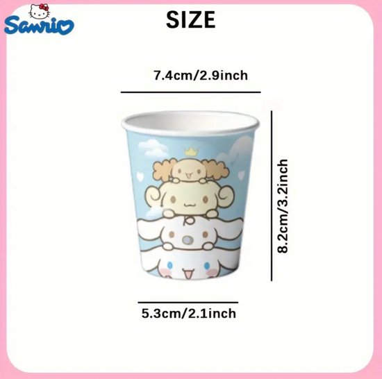 Sanrio - Cinnamoroll Wegwerpserviesset - Papieren Feestartikelen - 50 Stuks - Kinderfeestje - Borden - Bekers - Servetten - Tafelkleed - feestpakket - Hello Kitty - My Melody - Kuromi - Cinnamoroll - PomPomPurin - Pochacco - kawaii