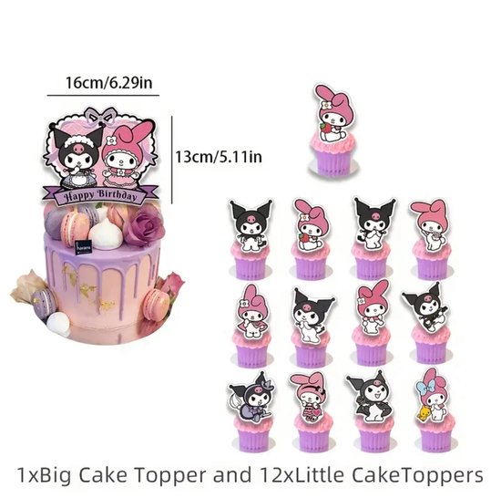 Sanrio - Kuromi & My Melody verjaardag versiering - Happy Birthday Slinger - 30 Stuks - Kinderfeestje - Ballonnen - Tafelkleed - Verjaardag Decoratie - feestpakket - Hello Kitty - My Melody - Kuromi - Cinnamoroll - PomPomPurin - Pochacco - kawaii