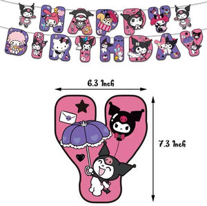 Sanrio - Kuromi verjaardag versiering - Happy Birthday Slinger - 30 Stuks - Kinderfeestje - Ballonnen - Verjaardag Decoratie - feestpakket - Hello Kitty - My Melody - Kuromi - Cinnamoroll - PomPomPurin - Pochacco - kawaii