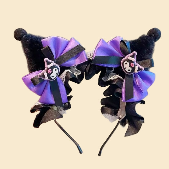 Sanrio - Kuromi jurk en haarband - Kuromi oortjes - verkleedkleding - kostuumoutfit - carnaval - My Melody - Hello Kitty - Cinnamoroll - PomPomPurin - Pochacco - Kawaii maat 116-122 -