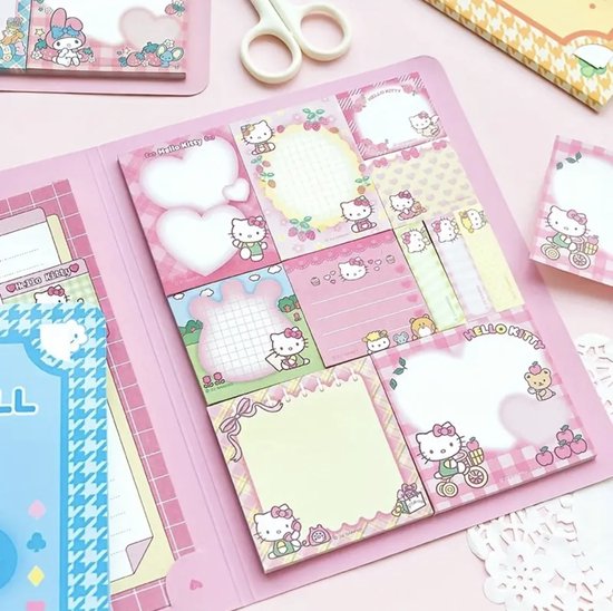 Sanrio - Hello Kitty sticky memoboek/notitieboek - Kuromi - Cinnamoroll - My Melody - PomPomPurin - Pochacco - cadeau - Kawaii