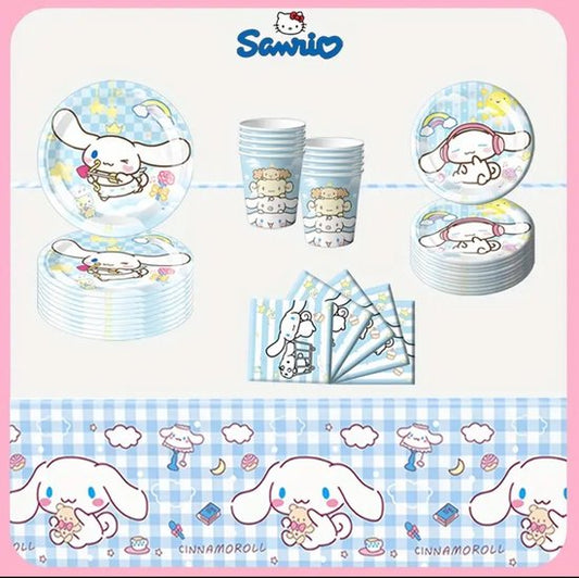 Sanrio - Cinnamoroll Wegwerpserviesset - Papieren Feestartikelen - 50 Stuks - Kinderfeestje - Borden - Bekers - Servetten - Tafelkleed - feestpakket - Hello Kitty - My Melody - Kuromi - Cinnamoroll - PomPomPurin - Pochacco - kawaii