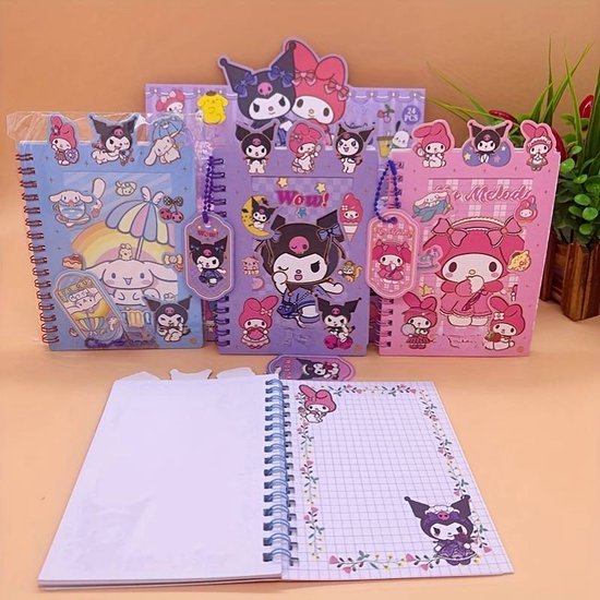 Sanrio - Cinnamoroll - Stickerboekje - Spiraalnotitieboekje - Kuromi - Hello Kitty - My Melody - PomPomPurin - Pochacco - Kawaii