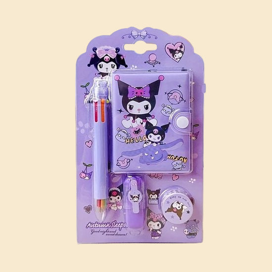 Sanrio - Kuromi schrijfset - cadeauset - geschenkset - paars - Kawaii - Cinnamoroll - Hello Kitty - My Melody - PomPomPurin - Pochacco