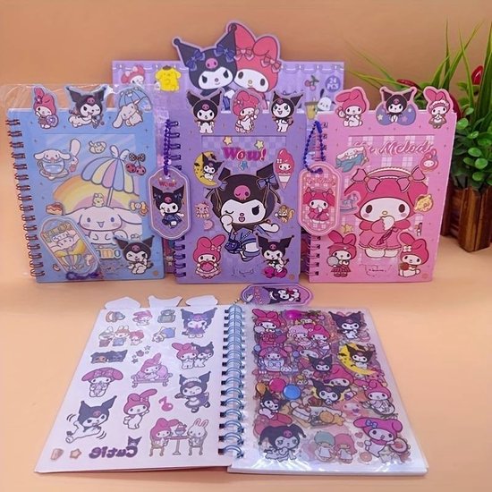 Sanrio - Cinnamoroll - Stickerboekje - Spiraalnotitieboekje - Kuromi - Hello Kitty - My Melody - PomPomPurin - Pochacco - Kawaii