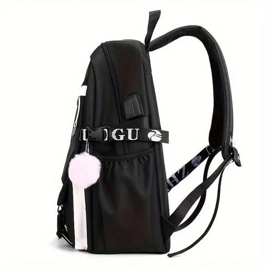 Sanrio - Kuromi rugzak - 43 cm - zwart - wit - met laptopvak - Gesp - rugtas - schooltas - kawaii - Cinnamoroll - Hello Kitty - My Melody - PomPomPurin - Pochacco