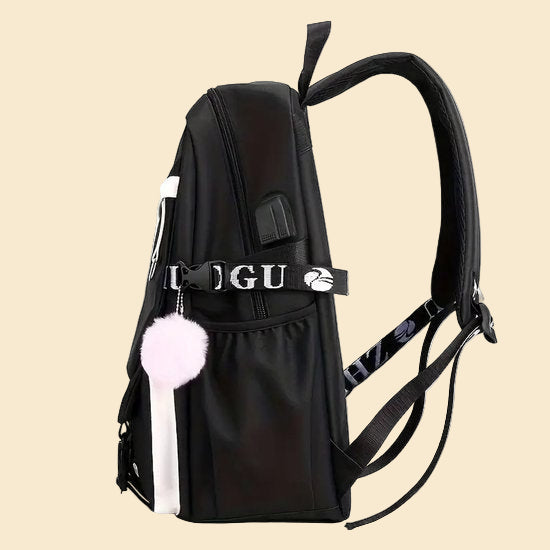 Sanrio - Kuromi rugzak - 43 cm - zwart - wit - met laptopvak - Gesp - rugtas - schooltas - kawaii - Cinnamoroll - Hello Kitty - My Melody - PomPomPurin - Pochacco