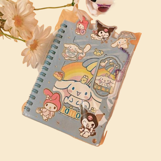 Sanrio - Cinnamoroll - Stickerboekje - Spiraalnotitieboekje - Kuromi - Hello Kitty - My Melody - PomPomPurin - Pochacco - Kawaii