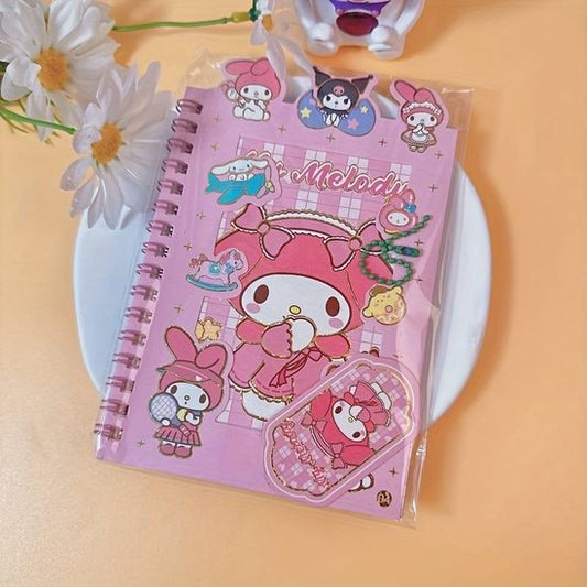 Sanrio - My Melody - Stickerboekje - Spiraalnotitieboekje - Cinnamoroll - Hello Kitty - Kuromi - PomPomPurin - Pochacco - Kawaii