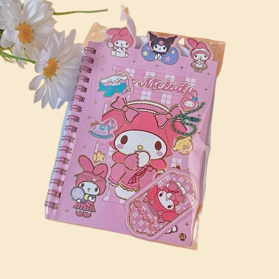 Sanrio - My Melody - Stickerboekje - Spiraalnotitieboekje - Cinnamoroll - Hello Kitty - Kuromi - PomPomPurin - Pochacco - Kawaii