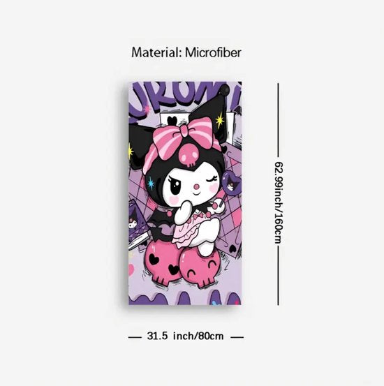 Sanrio - Kuromi strandlaken - 80x160cm - badlaken - handdoek - vakantie - zwemmen - cadeau - Cinnamoroll - Hello Kitty - My Melody - PomPomPurin - Pochacco - Kawaii
