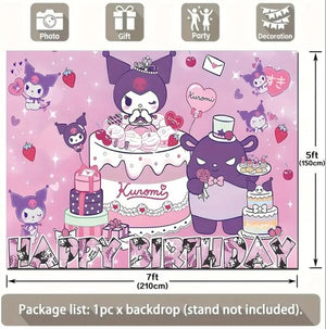 Sanrio - Kuromi feestposter - 210 x 150 cm - achtergronddoek - decoratie - verjaardag - verjaardag versiering - kinderfeestje - Hello Kitty - My Melody - Kuromi - Cinnamoroll - PomPomPurin - Pochacco - kawaii