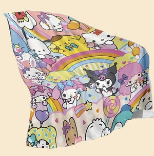 Sanrio - deken Sanrio personages - 100x150 cm - fleece - Sanrio & Friends - Cinnamoroll - Kuromi - Hello Kitty - My Melody - PomPomPurin - Pochacco - cadeau - kawaii