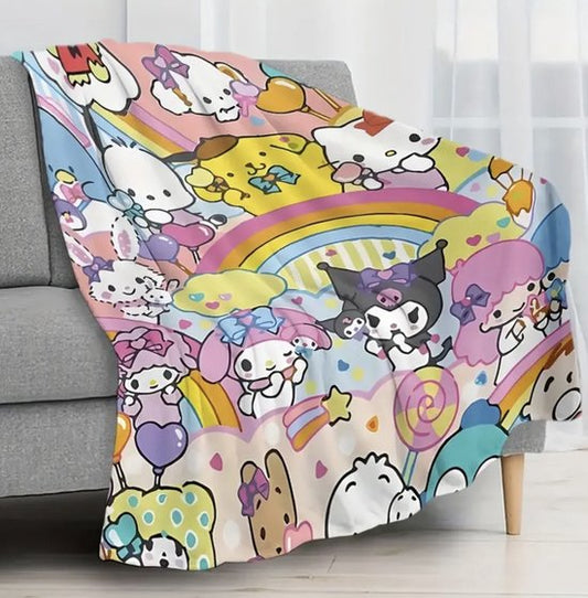 Sanrio - deken Sanrio personages - 100x150 cm - fleece - Sanrio & Friends - Cinnamoroll - Kuromi - Hello Kitty - My Melody - PomPomPurin - Pochacco - cadeau - kawaii