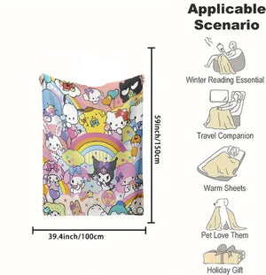 Sanrio - deken Sanrio personages - 100x150 cm - fleece - Sanrio & Friends - Cinnamoroll - Kuromi - Hello Kitty - My Melody - PomPomPurin - Pochacco - cadeau - kawaii