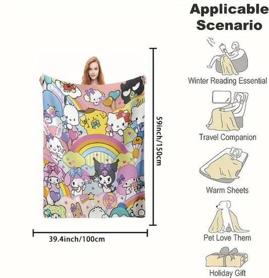 Sanrio - deken Sanrio personages - 100x150 cm - fleece - Sanrio & Friends - Cinnamoroll - Kuromi - Hello Kitty - My Melody - PomPomPurin - Pochacco - cadeau - kawaii
