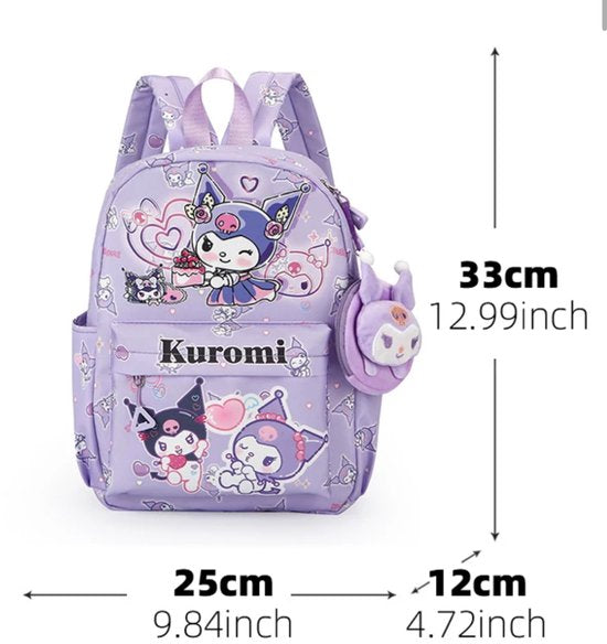 Sanrio - Kuromi rugzak - 33 cm - paars - met binnenvak - Kuromi bedel - Kuromi portemonnee - rugtas - schooltas - kawaii - Cinnamoroll - Hello Kitty - My Melody - PomPomPurin - Pochacco