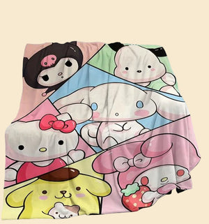 Sanrio - deken met Sanrio personages - 100x150 cm - fleece - Sanrio & Friends - Cinnamoroll - Kuromi - Hello Kitty - My Melody - PomPomPurin - Pochacco - cadeau - kawaii
