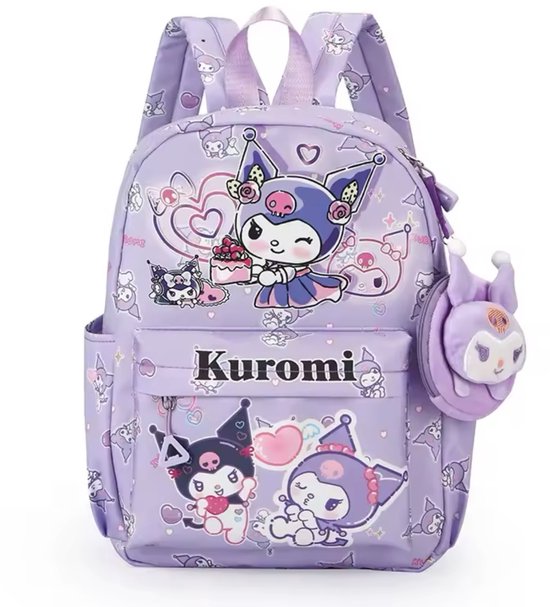 Sanrio - Kuromi rugzak - 33 cm - paars - met binnenvak - Kuromi bedel - Kuromi portemonnee - rugtas - schooltas - kawaii - Cinnamoroll - Hello Kitty - My Melody - PomPomPurin - Pochacco