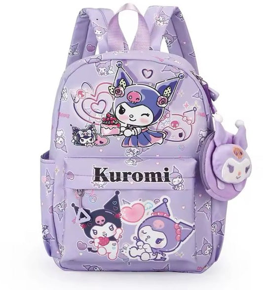 Sanrio - Kuromi rugzak - 33 cm - paars - met binnenvak - Kuromi bedel - Kuromi portemonnee - rugtas - schooltas - kawaii - Cinnamoroll - Hello Kitty - My Melody - PomPomPurin - Pochacco