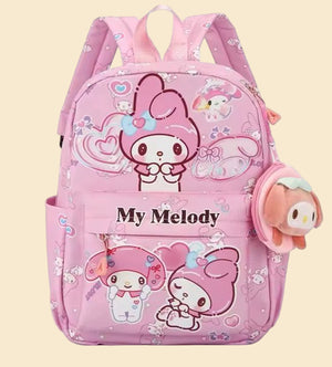 Sanrio - My Melody rugzak - 33 cm - roze - met binnenvak - My Melody bedel - My Melody portemonnee - rugtas - schooltas - kawaii - Cinnamoroll - Hello Kitty - Kuromi - PomPomPurin - Pochacco