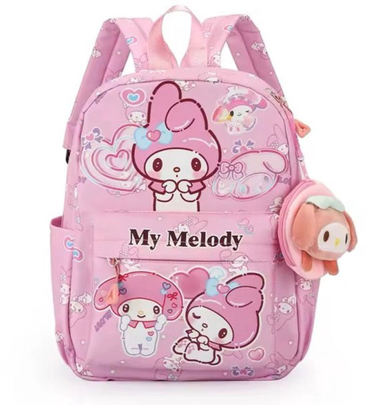 Sanrio - My Melody rugzak - 33 cm - roze - met binnenvak - My Melody bedel - My Melody portemonnee - rugtas - schooltas - kawaii - Cinnamoroll - Hello Kitty - Kuromi - PomPomPurin - Pochacco