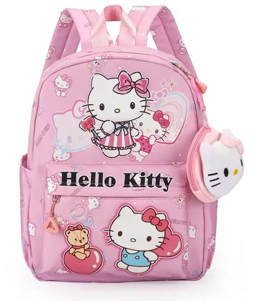 Sanrio - Hello Kitty rugzak - 33 cm - roze - met binnenvak - Hello Kitty bedel - Hello Kitty portemonnee - rugtas - schooltas - kawaii - Cinnamoroll - Kuromi - My Melody - PomPomPurin - Pochacco - PomPomPurin - Pochacco
